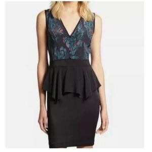 Marchesa Voyage feather silk dress peplum 8